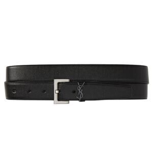 Saint Laurent Cassandre Grained Leathe Belt Square Buckle Black Size 105/42